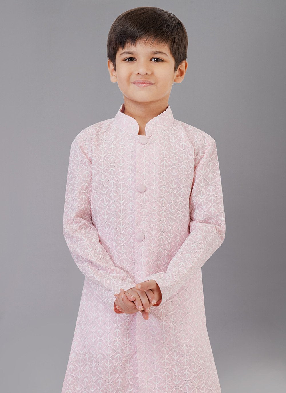Kurta Pyjama Cotton Silk Pink Embroidered Kids
