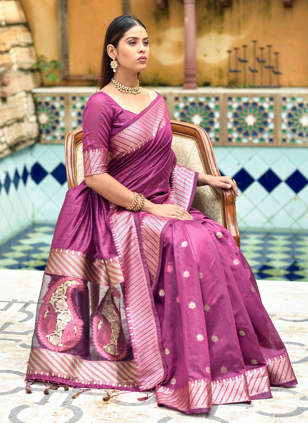 Contemporary Cotton Silk Purple Weaving Saree