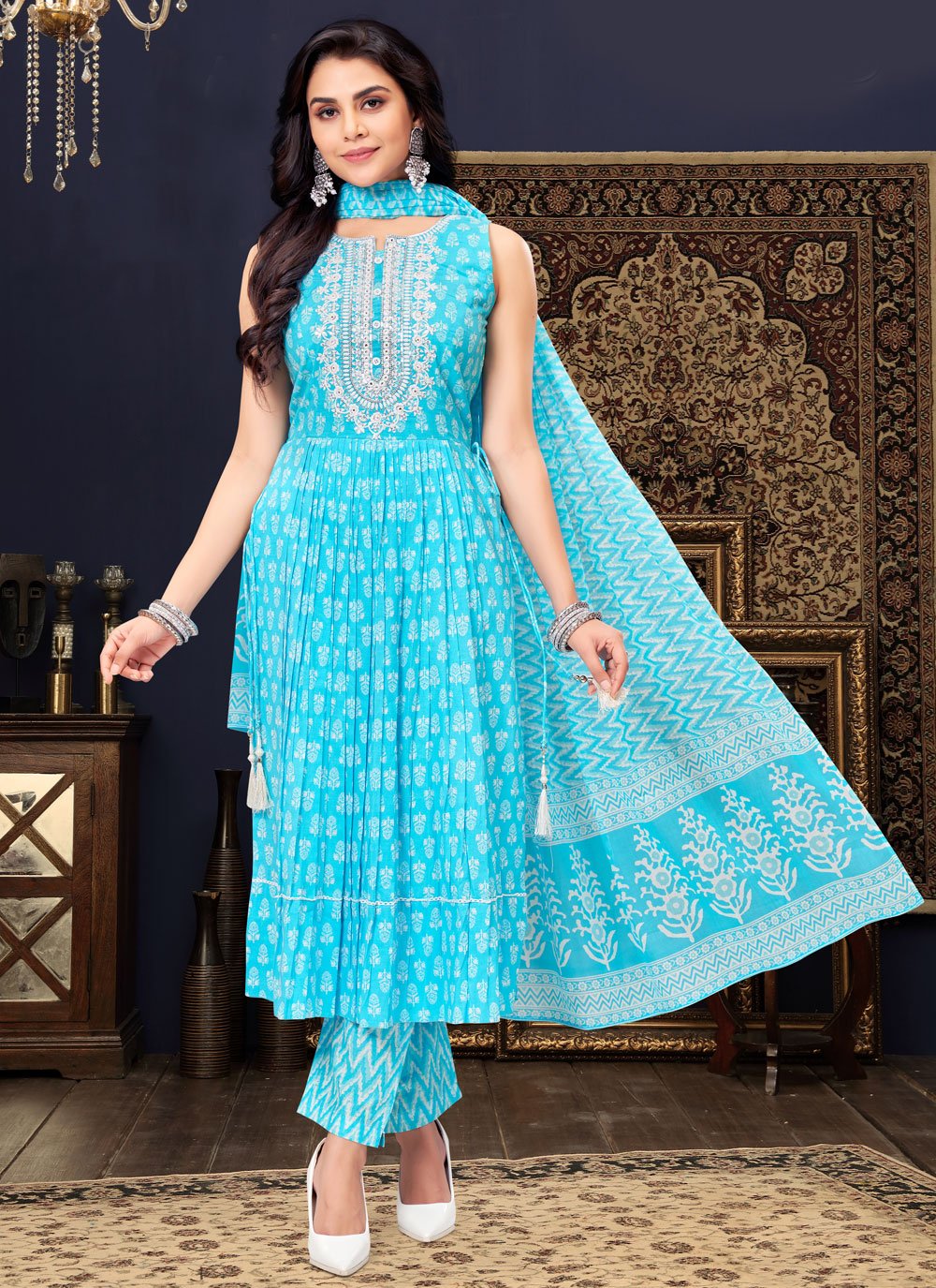 Salwar Suit Cotton Silk Blue Embroidered Salwar Kameez – Kajols