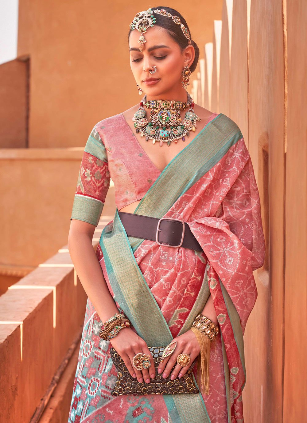 Trendy Saree Cotton Silk Peach Foil Print Saree