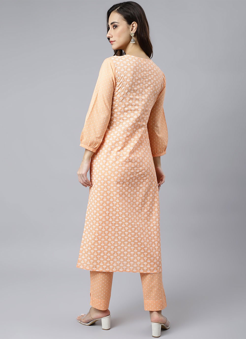 Straight Salwar Suit Cotton Orange Print Salwar Kameez