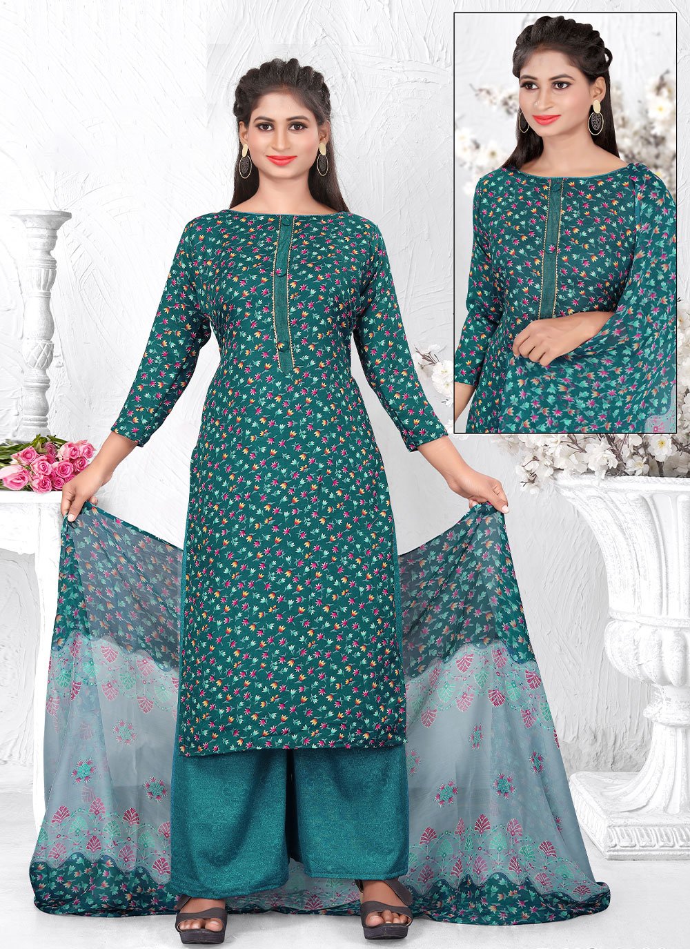 Salwar Suit Cotton Teal Print Salwar Kameez