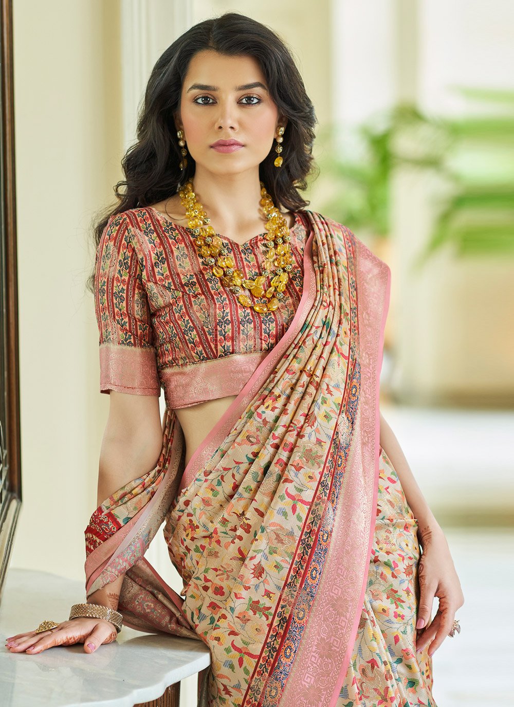 Trendy Saree Silk Cream Digital Print Saree
