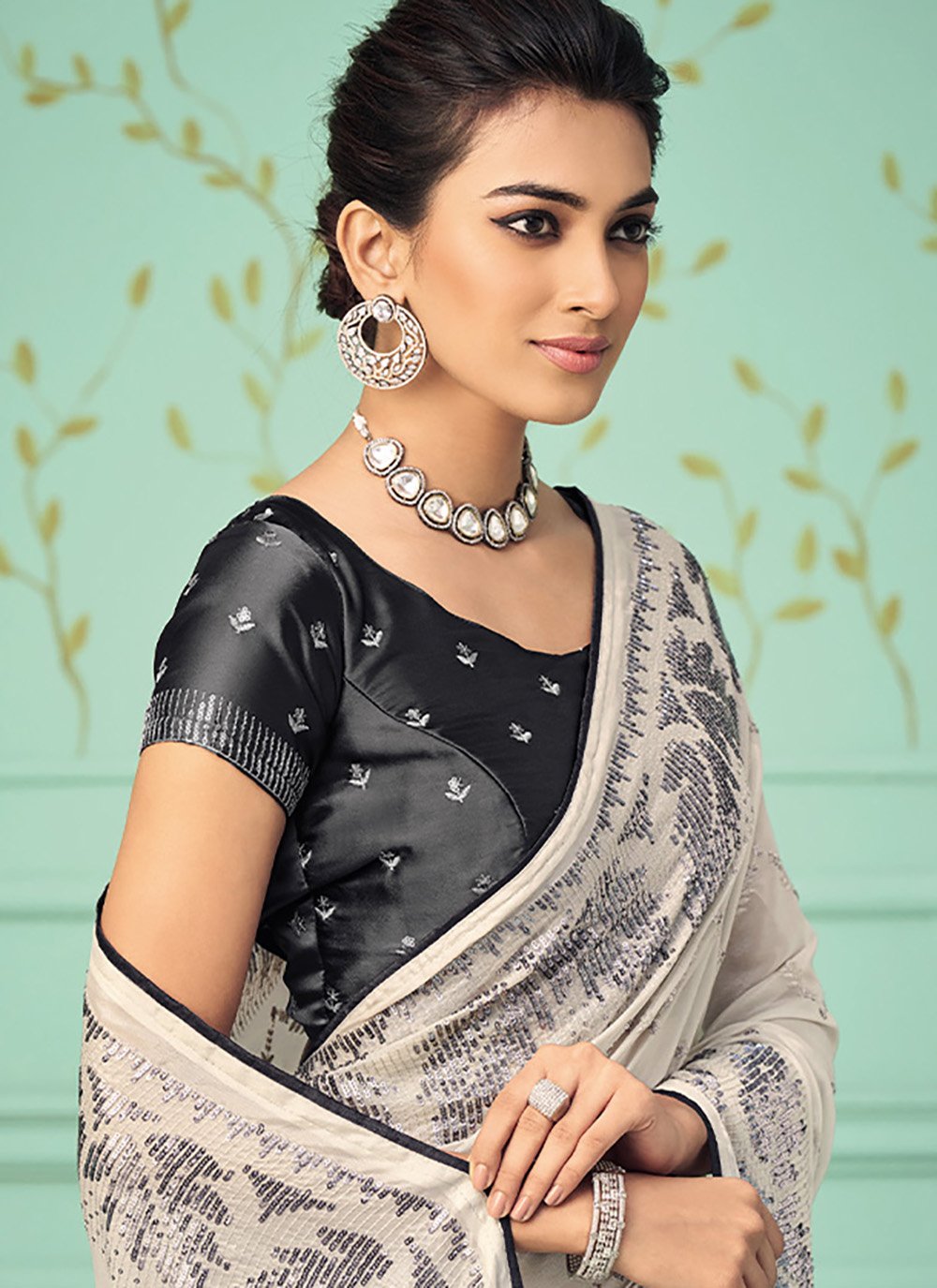 Classic Silk Cream Embroidered Saree