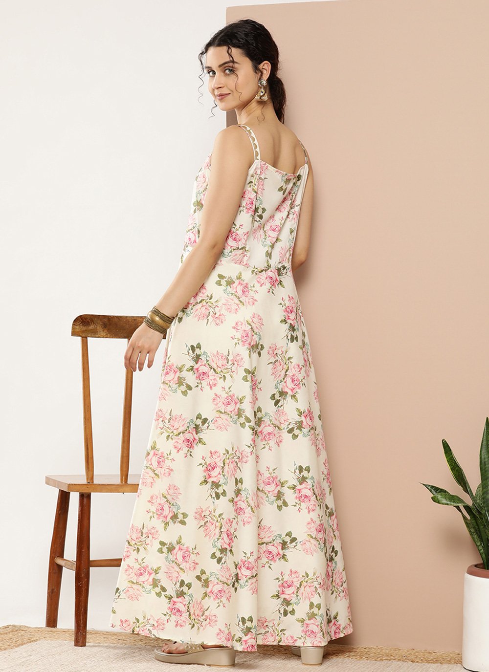 Designer Kurti Crepe Silk Cream Print Kurtis