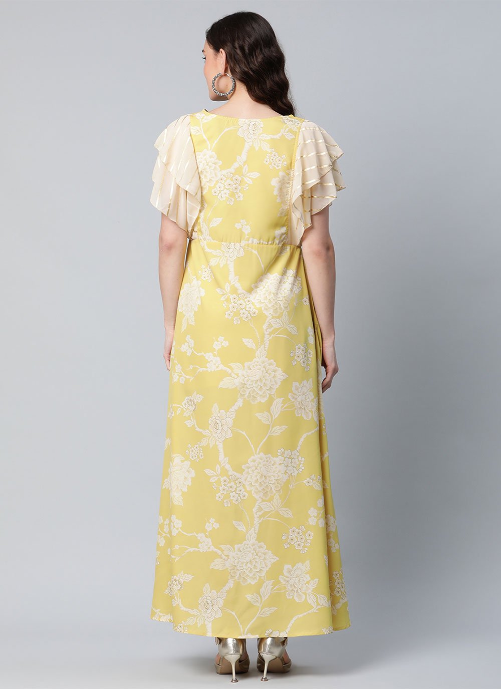 Floor Length Kurti Crepe Silk Yellow Digital Print Kurtis