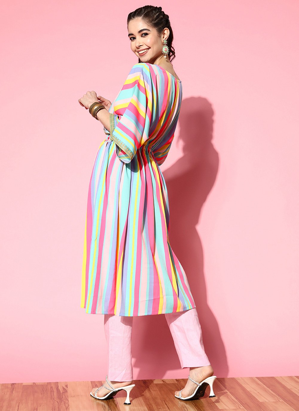 Casual Kurti Crepe Silk Multi Colour Strips Print Kurtis