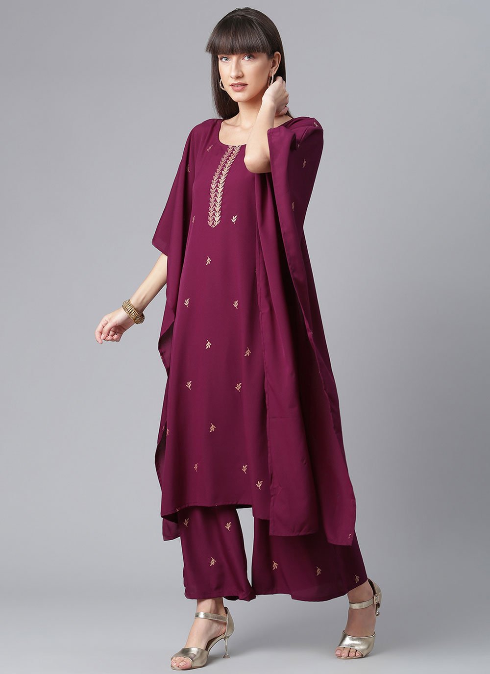 Designer Kurti Crepe Silk Burgundy Print Kurtis