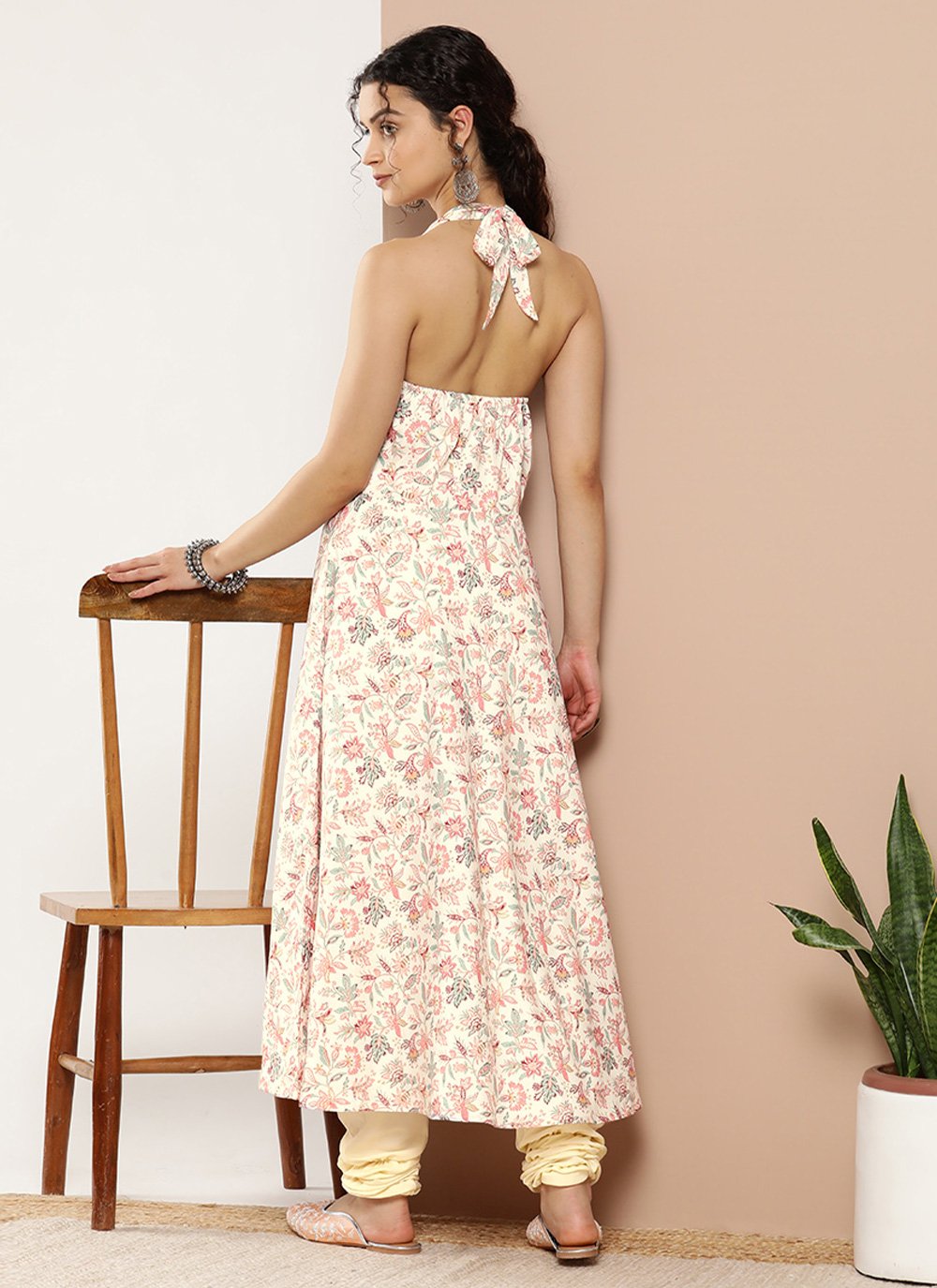 Designer Kurti Crepe Silk Cream Print Kurtis