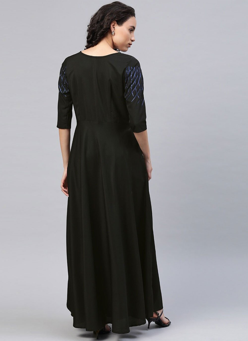 Floor Length Kurti Crepe Silk Black Print Kurtis