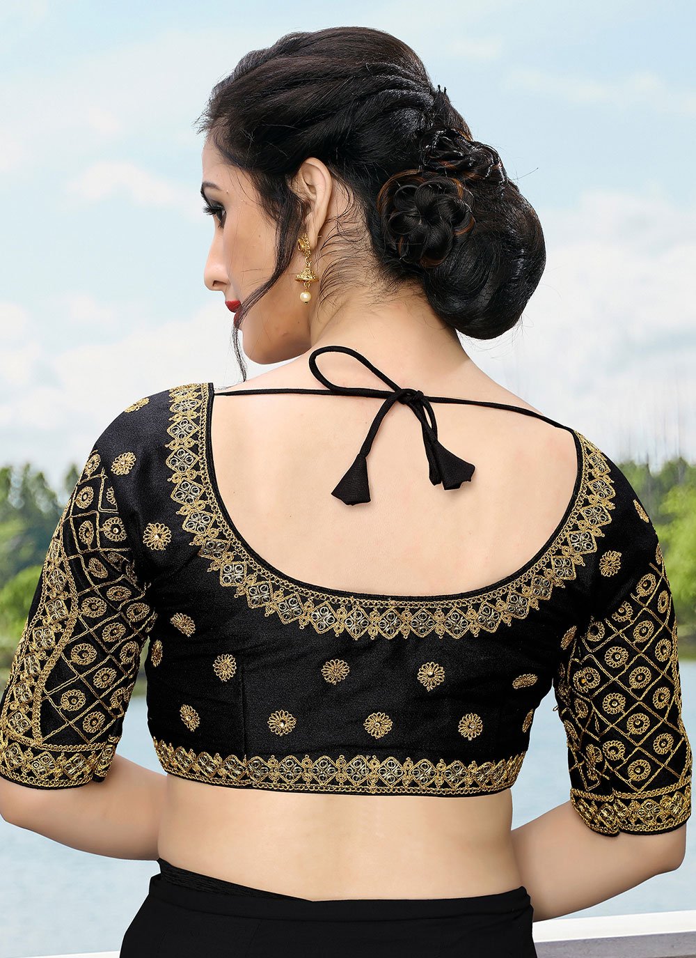 Designer Blouse Silk Black Embroidered Blouse