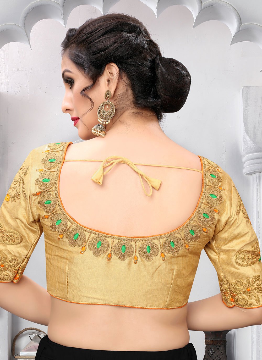 Designer Blouse Silk Gold Embroidered Blouse