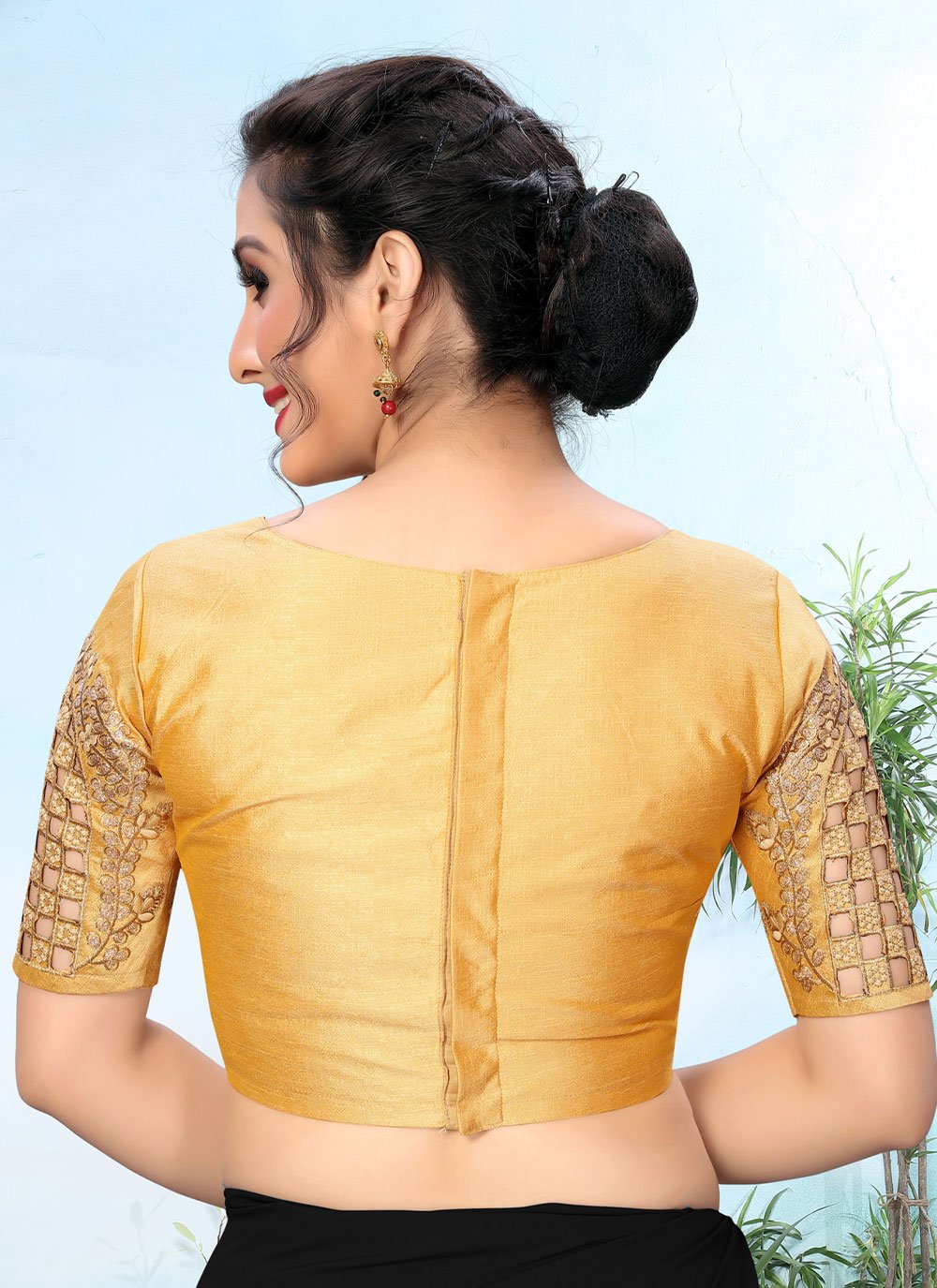 Designer Blouse Silk Gold Embroidered Blouse