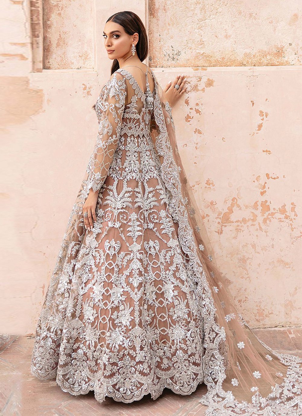 Designer Gown Net Brown Diamond Gown