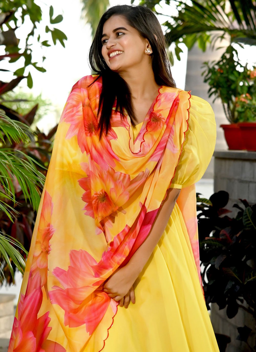 Designer Gown Silk Yellow Plain Gown