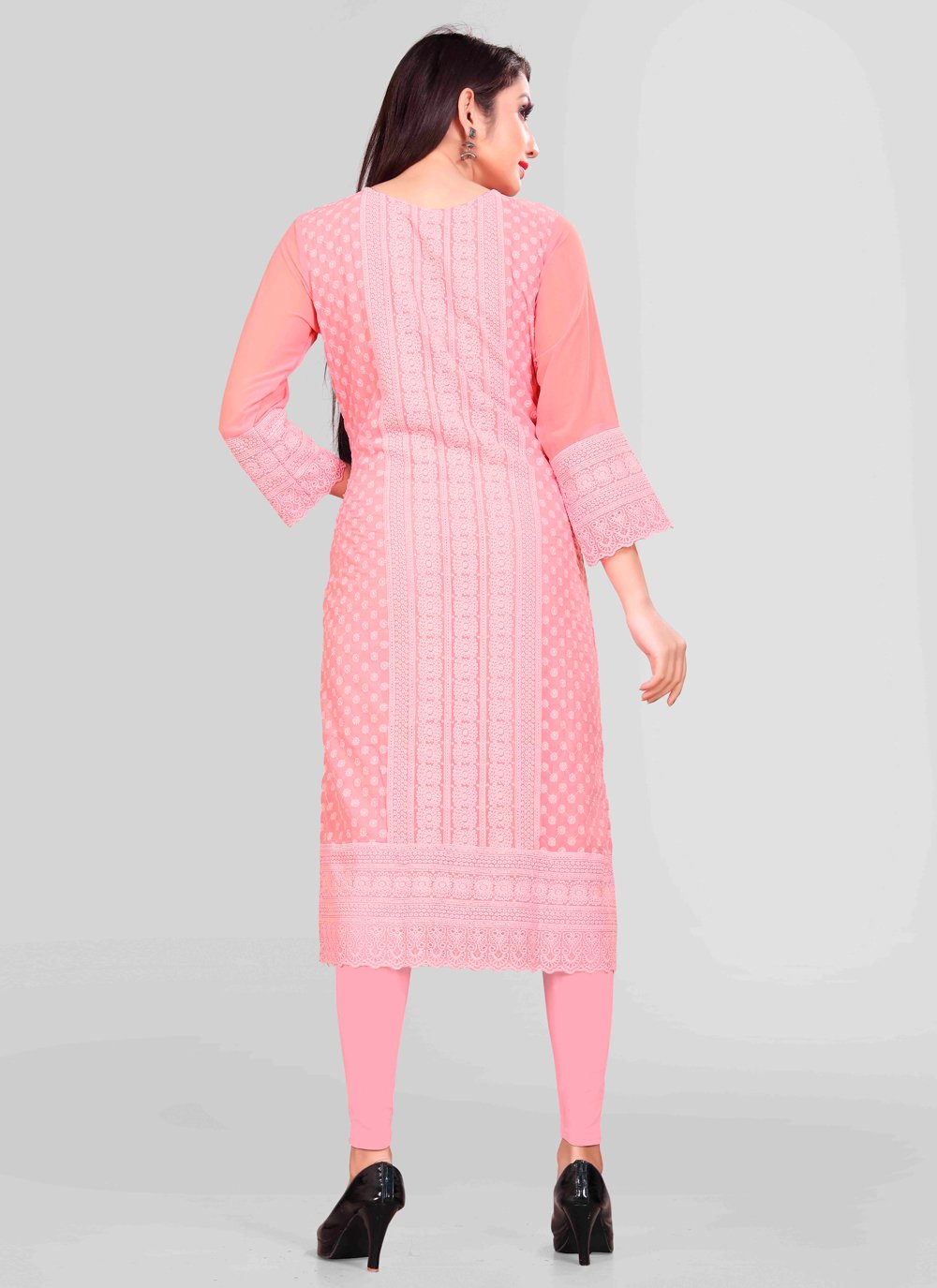 Designer Kurti Chiffon Georgette Pink Embroidered Kurtis