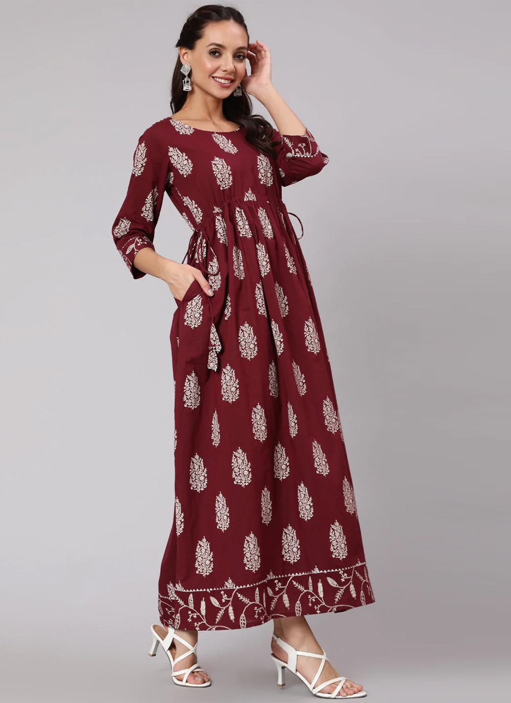 Designer Kurti Cotton Maroon Print Kurtis