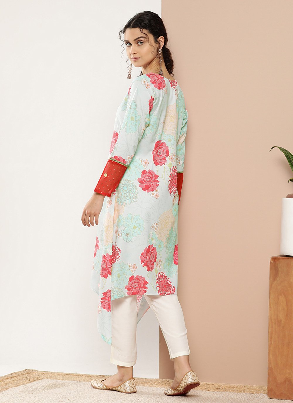 Designer Kurti Crepe Silk Multi Colour Floral Patch Kurtis