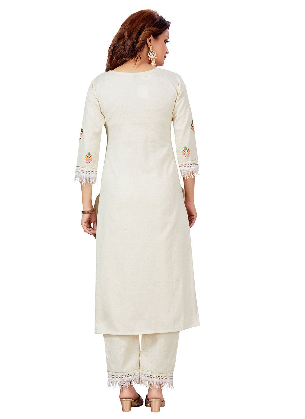 Designer Kurti Cotton Khadi Off White Embroidered Kurtis
