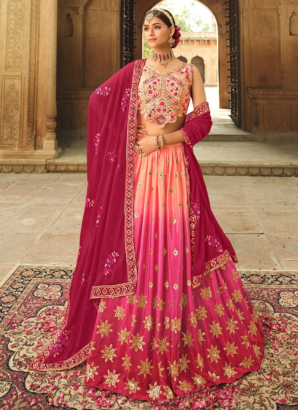 Lehenga Choli Silk Pink Embroidered Lehenga Choli
