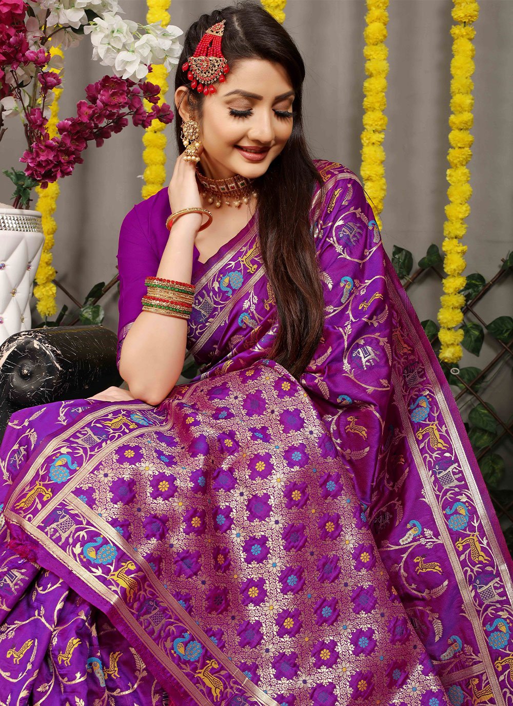 Designer Banarasi Silk Purple Jacquard Work Saree