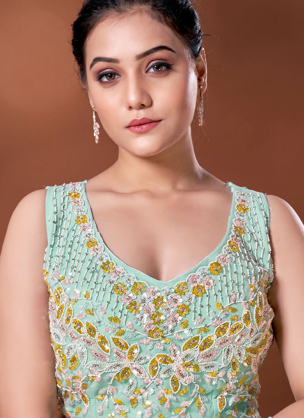 Designer Imported Turquoise Hand Work Saree