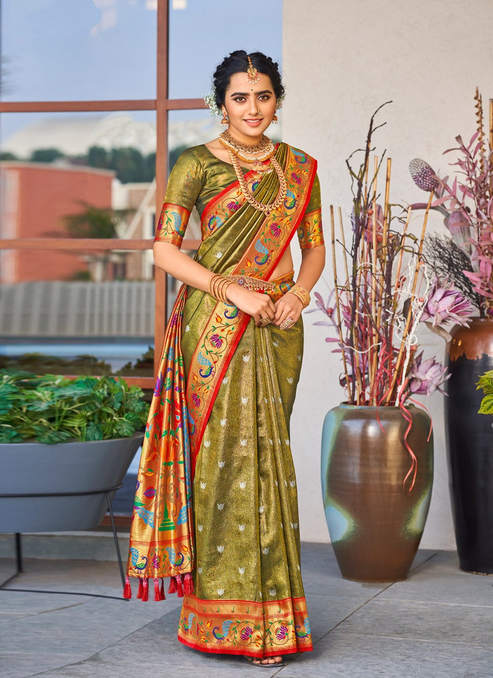 Traditional Saree Silk Green Weaving Saree