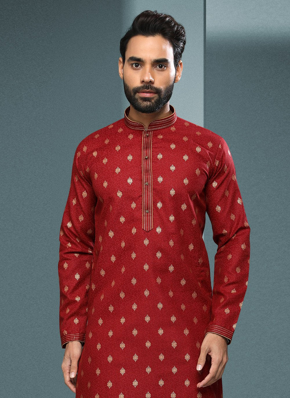 Dhoti Kurta Handloom Cotton Maroon Digital Print Mens