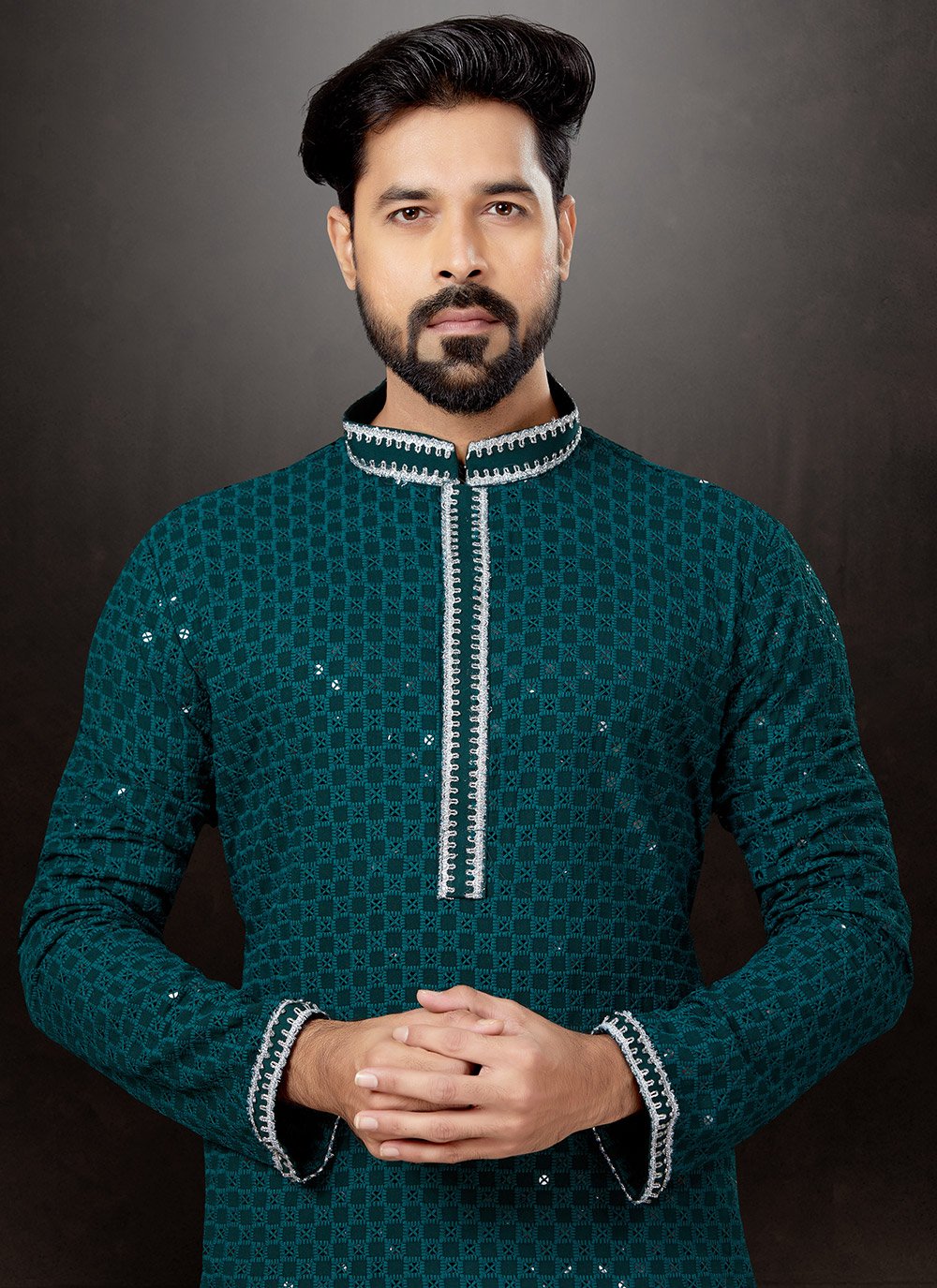 Dhoti Kurta Rayon Green Lucknowi Work Mens