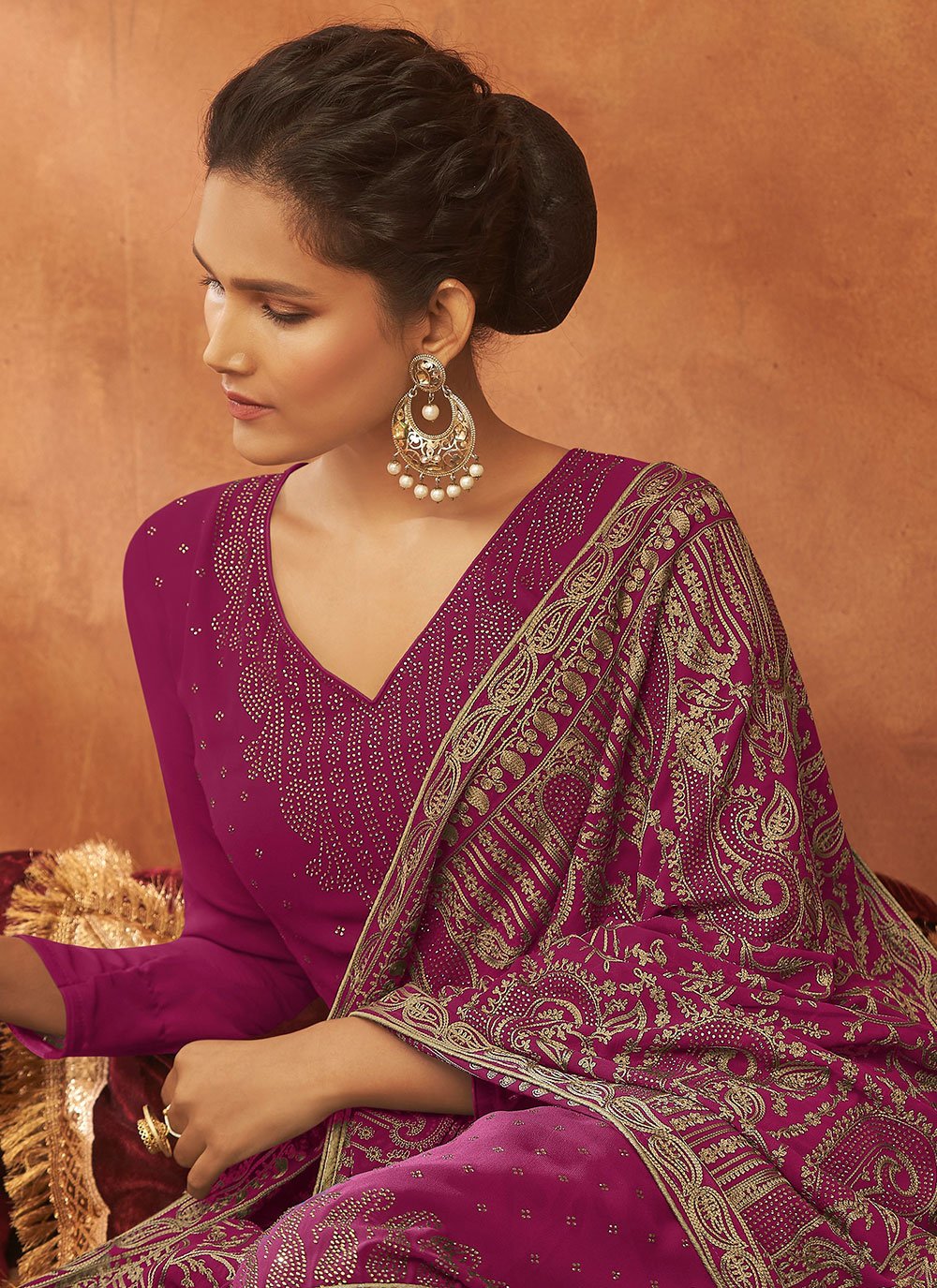 Trendy Suit Georgette Viscose Purple Diamond Salwar Kameez