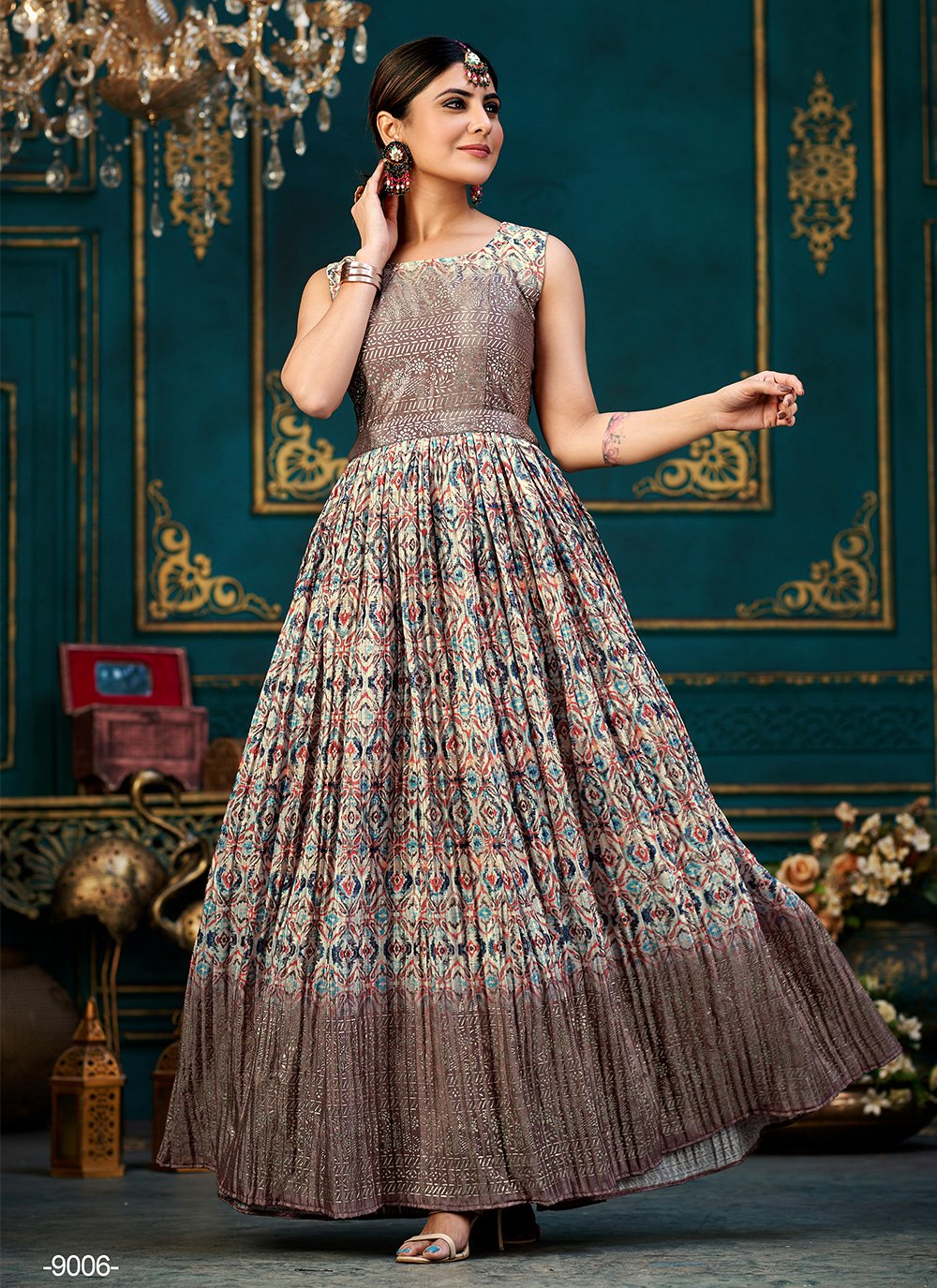 Gown Chinon Silk Multi Colour Digital Print Gown