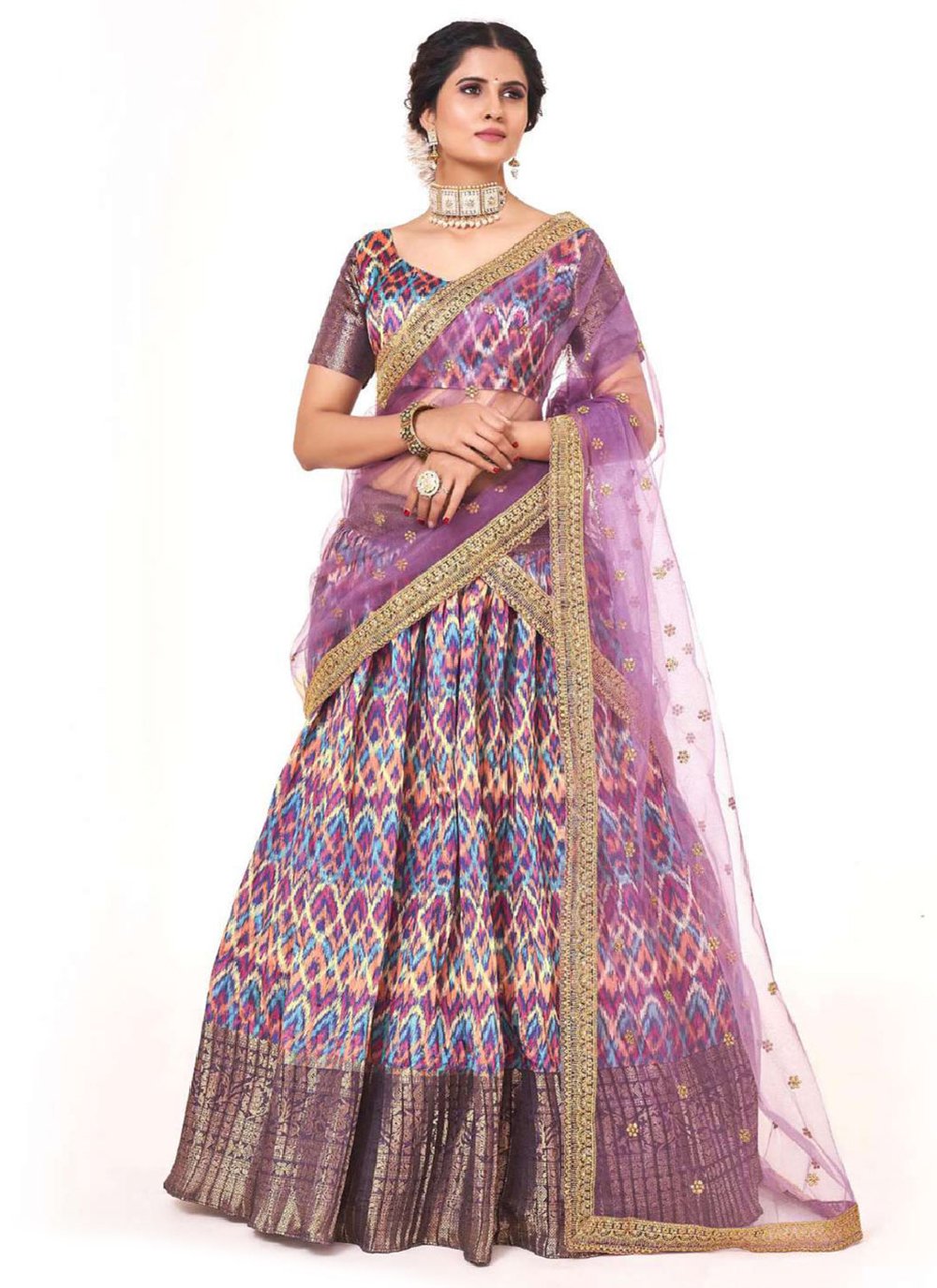 Lehenga Choli Silk Purple Digital Print Lehenga Choli