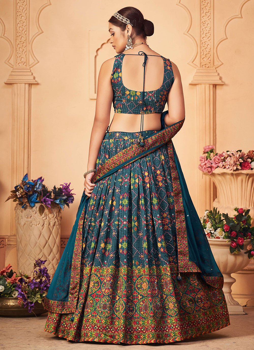 Readymade Lehenga Choli Chiffon Teal Digital Print Lehenga Choli