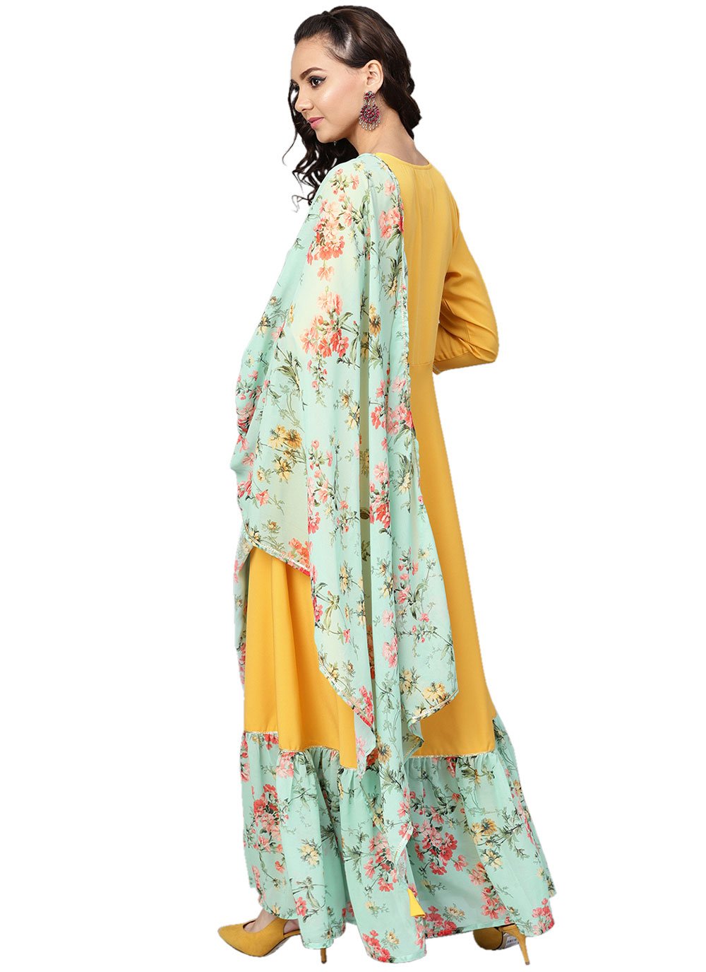 Gown Crepe Silk Yellow Digital Print Gown
