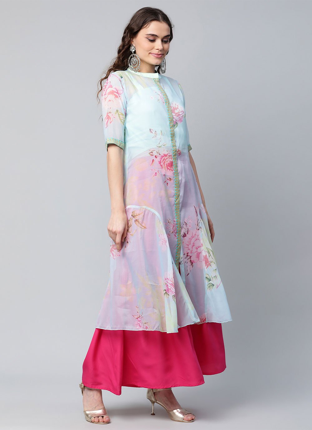 Designer Kurti Faux Crepe Multi Colour Digital Print Kurtis