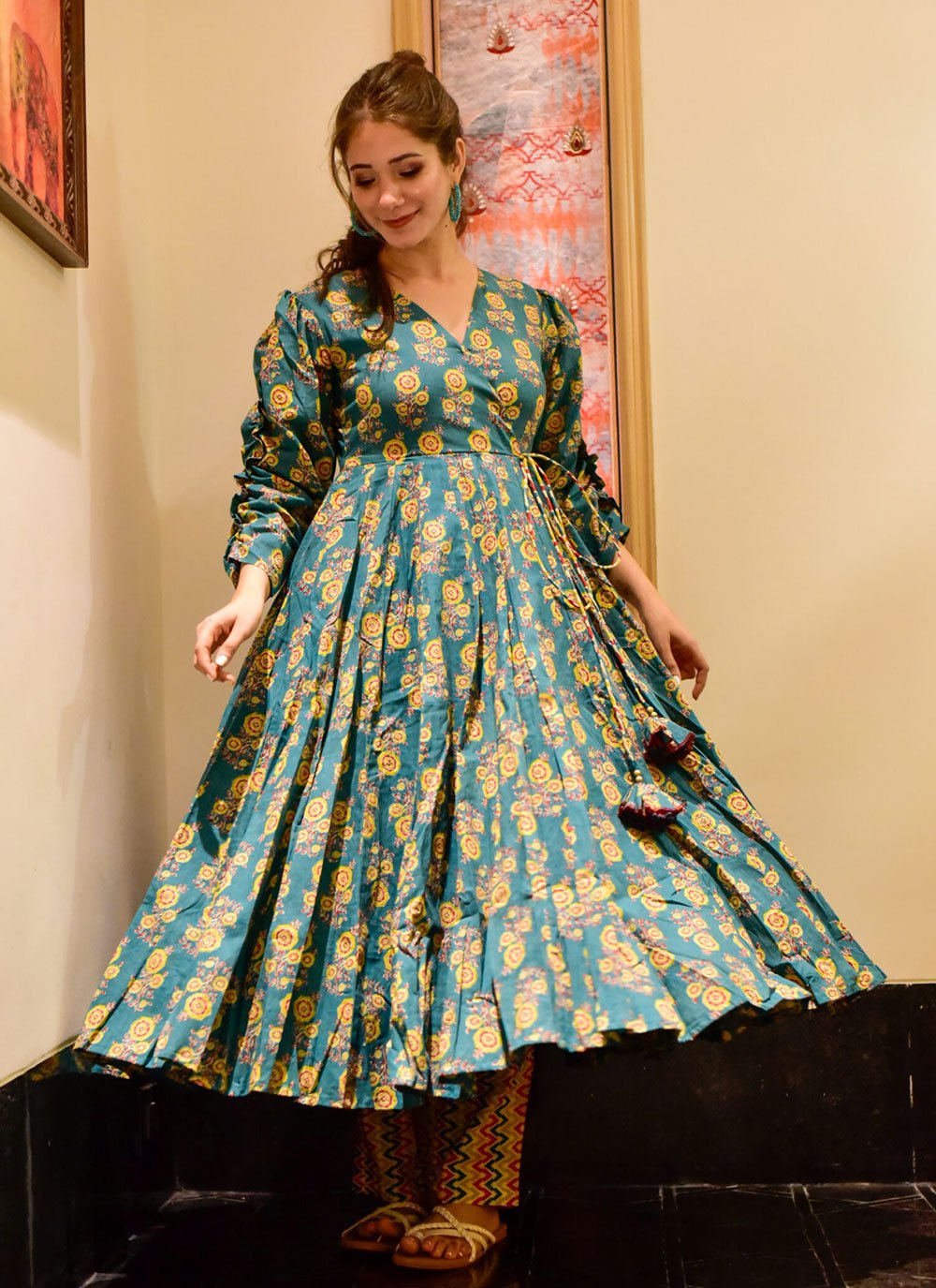 Gown Cotton Silk Green Digital Print Gown