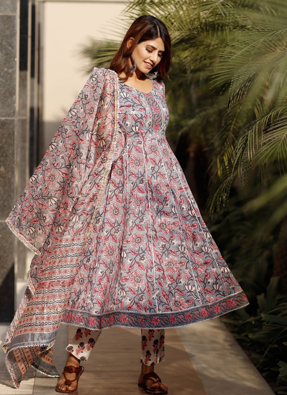 Pant Style Suit Cotton Grey Digital Print Salwar Kameez