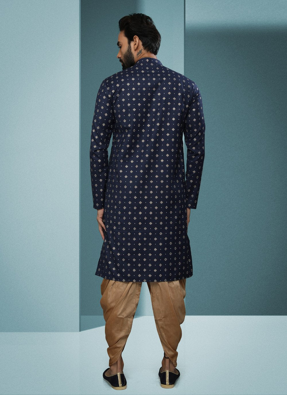 Dhoti Kurta Handloom Cotton Blue Digital Print Mens
