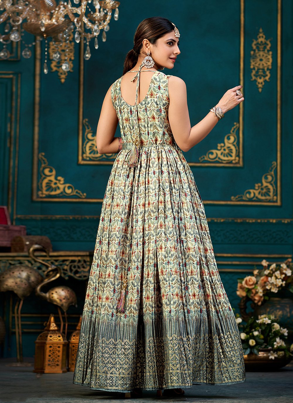 Gown Chinon Silk Multi Colour Digital Print Gown