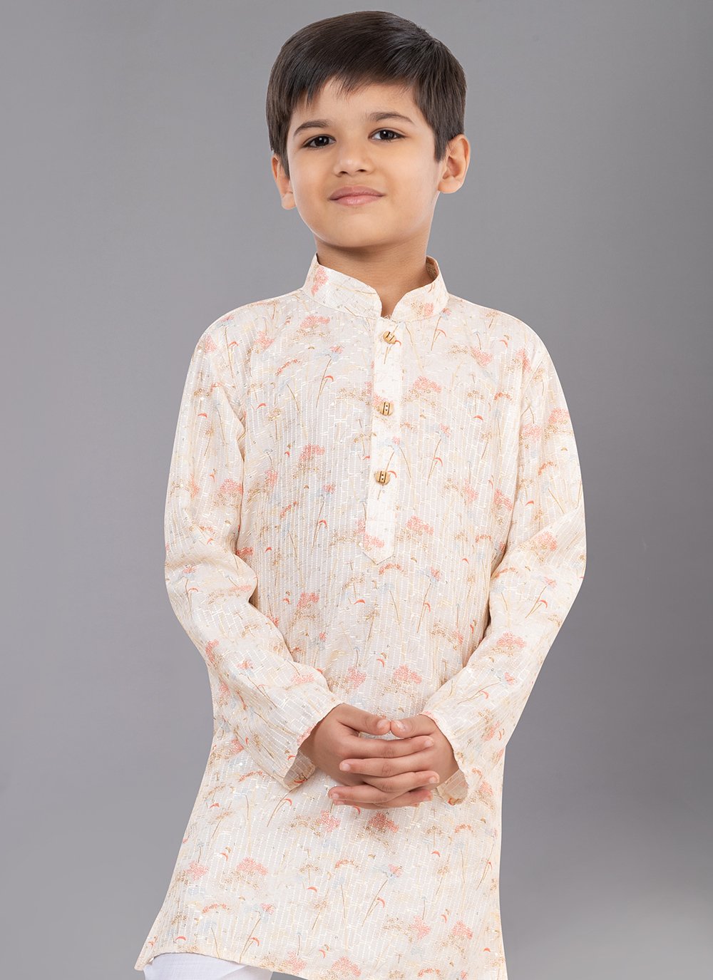 Kurta Pyjama Polyester Cream Digital Print Kids