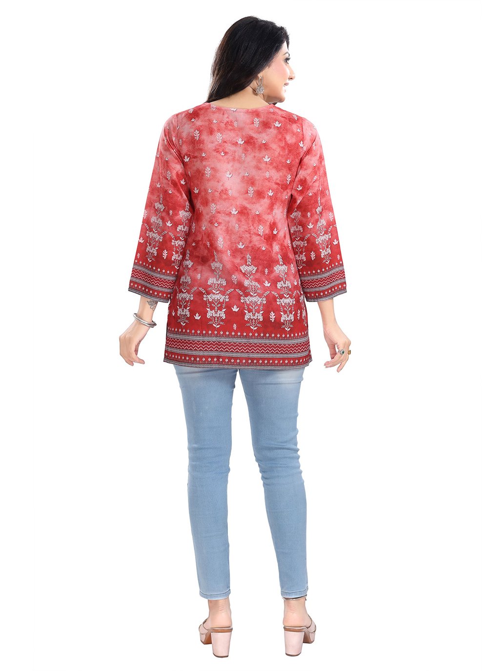 Casual Kurti Faux Crepe Red Digital Print Kurtis