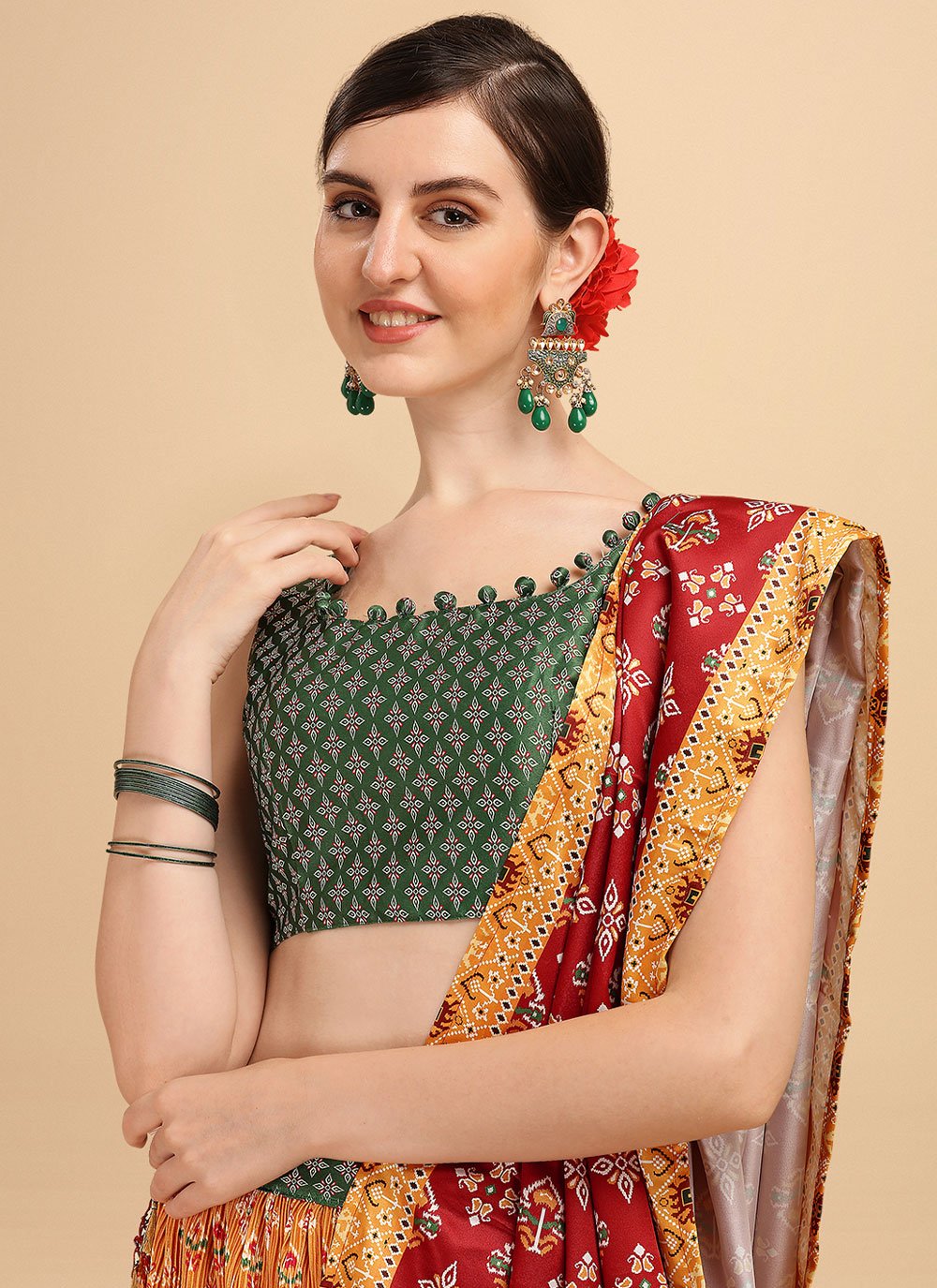 Lehenga Choli Satin Mustard Digital Print Lehenga Choli