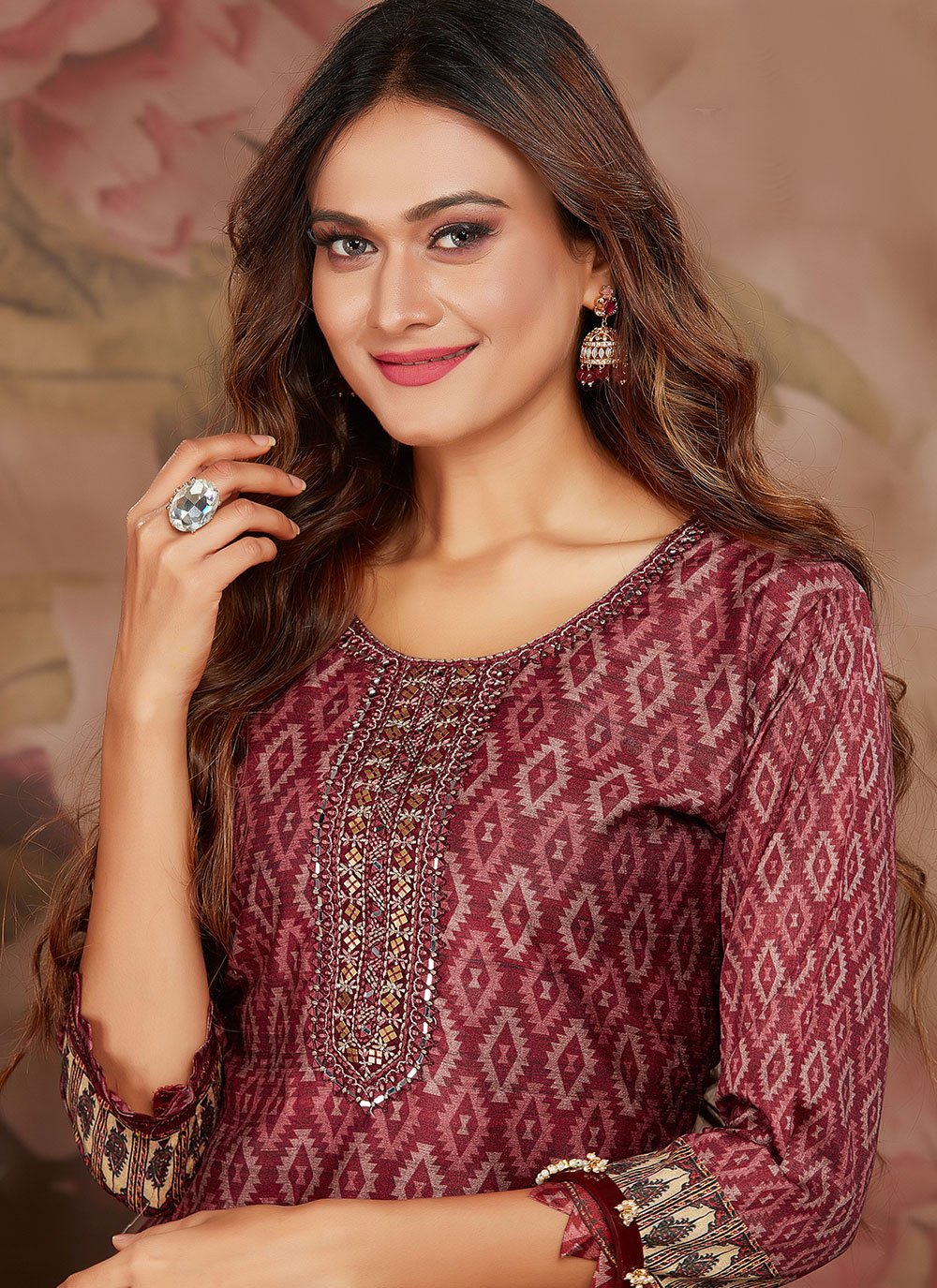 Designer Kurti Silk Maroon Digital Print Kurtis