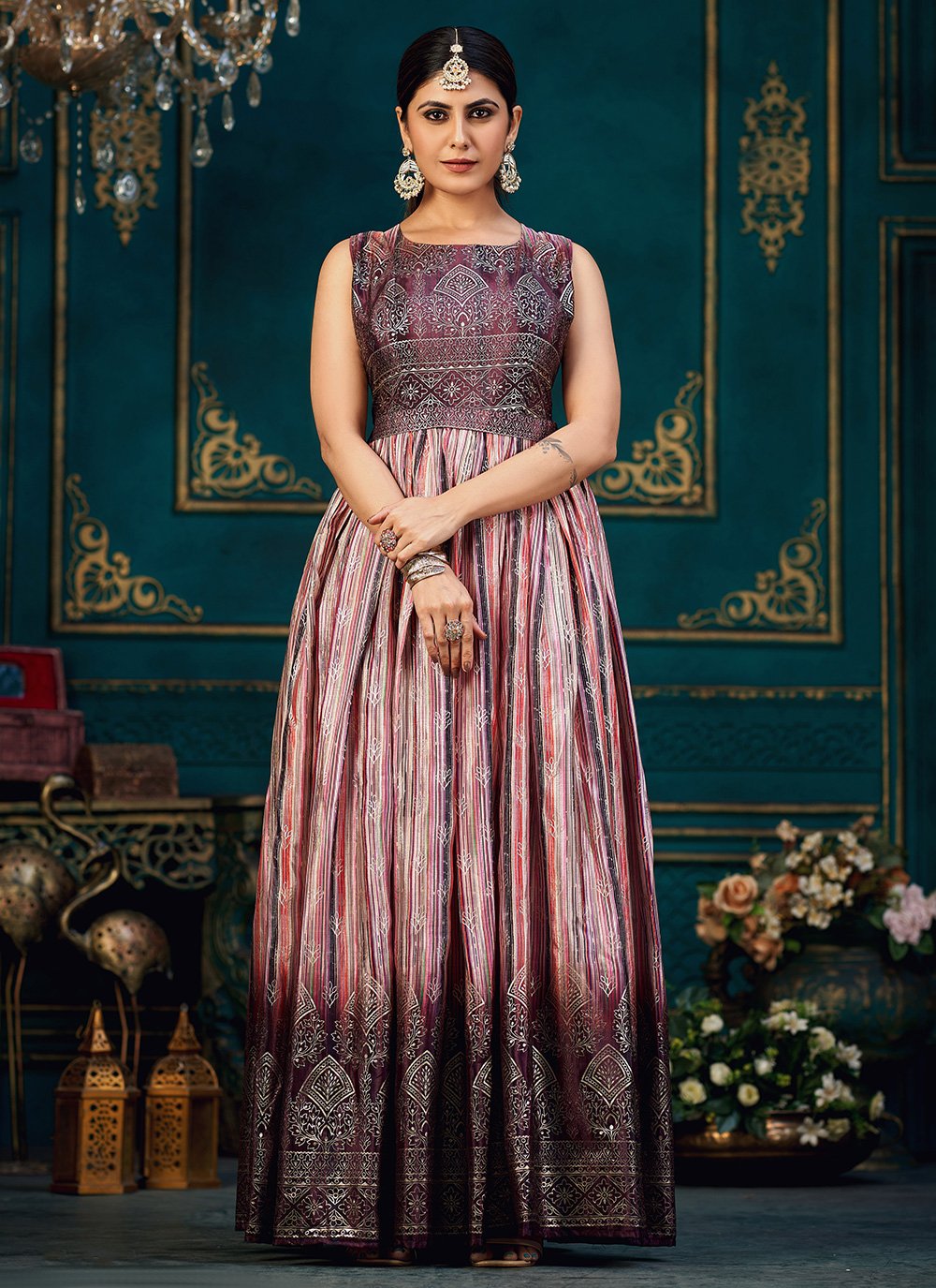 Gown Chinon Silk Multi Colour Digital Print Gown