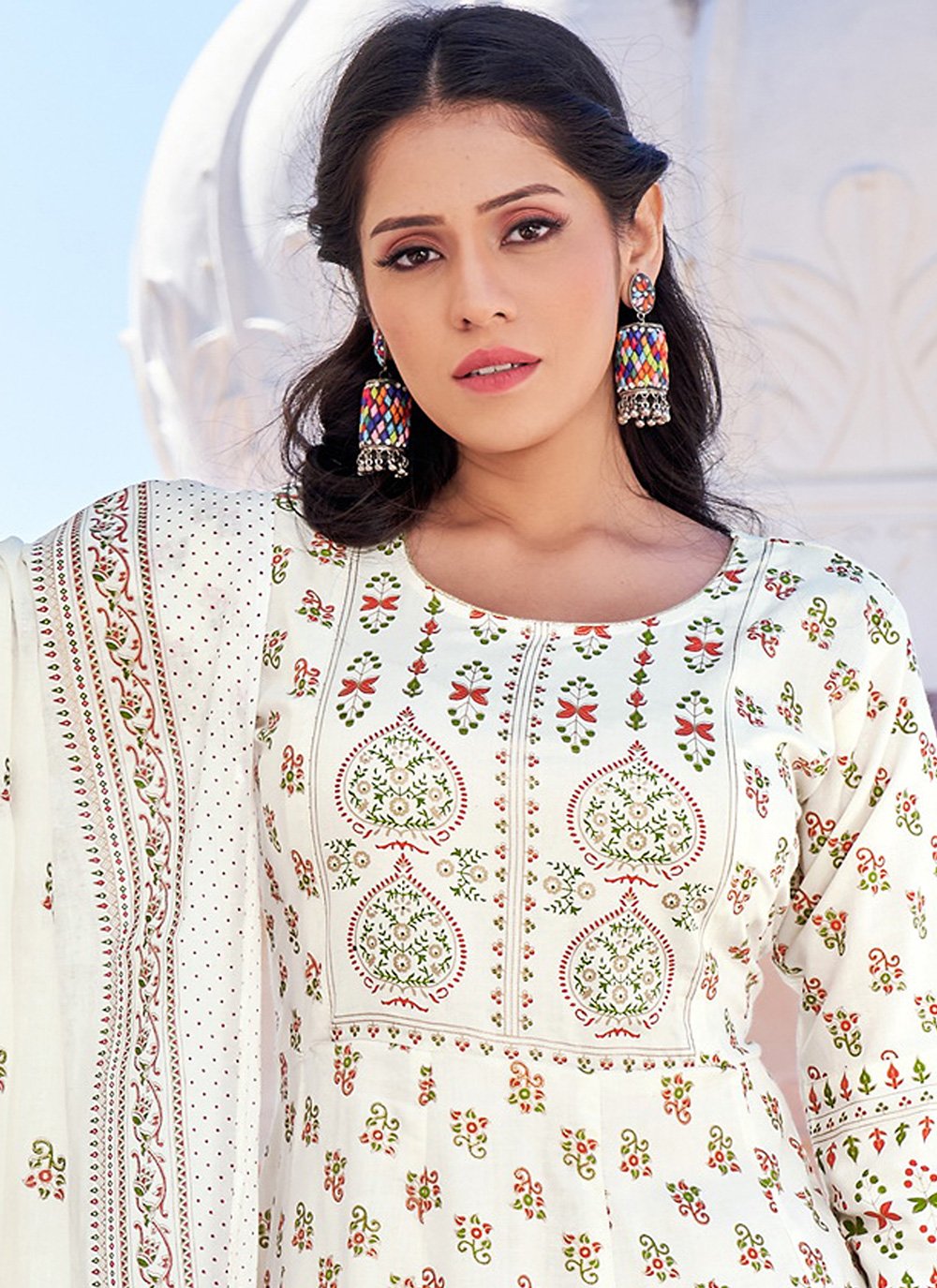 Gown Rayon White Digital Print Gown