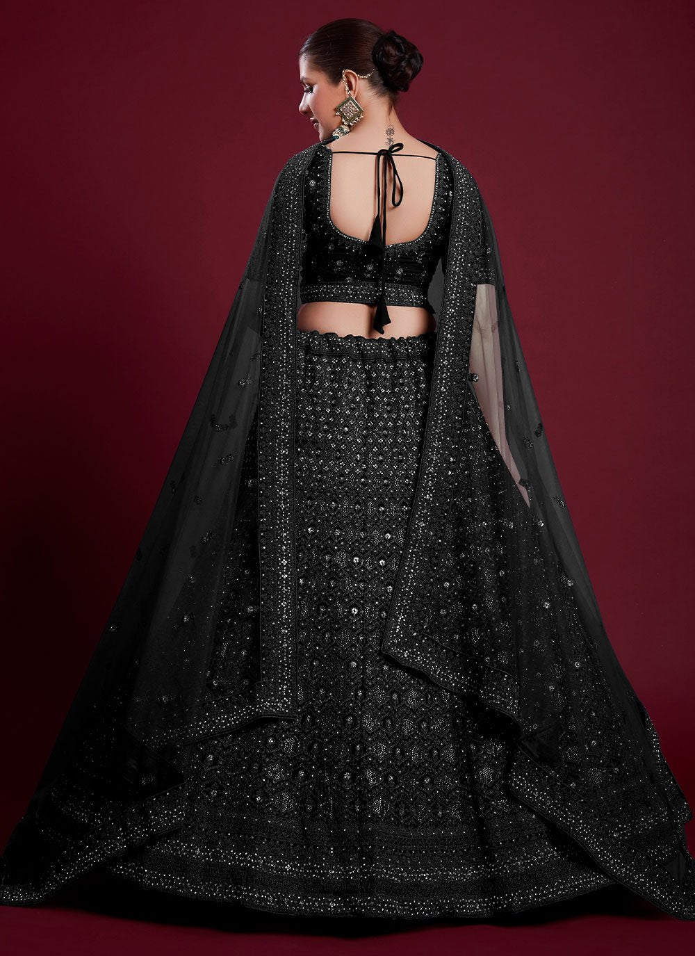 A Line Lehenga Georgette Black Dori Work Lehenga Choli