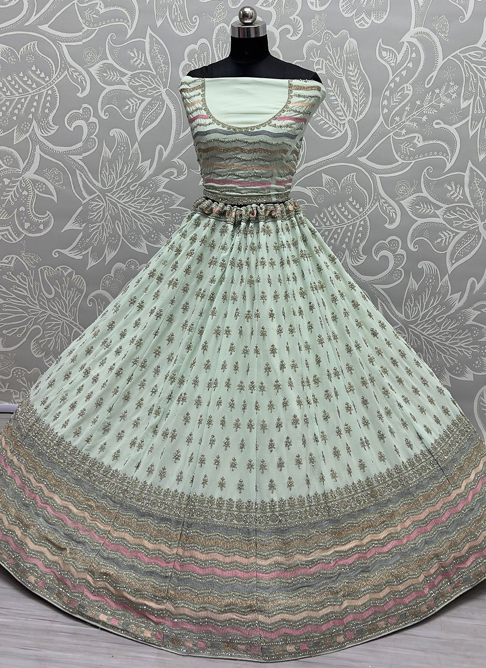 Lehenga Choli Georgette Green Dori Work Lehenga Choli