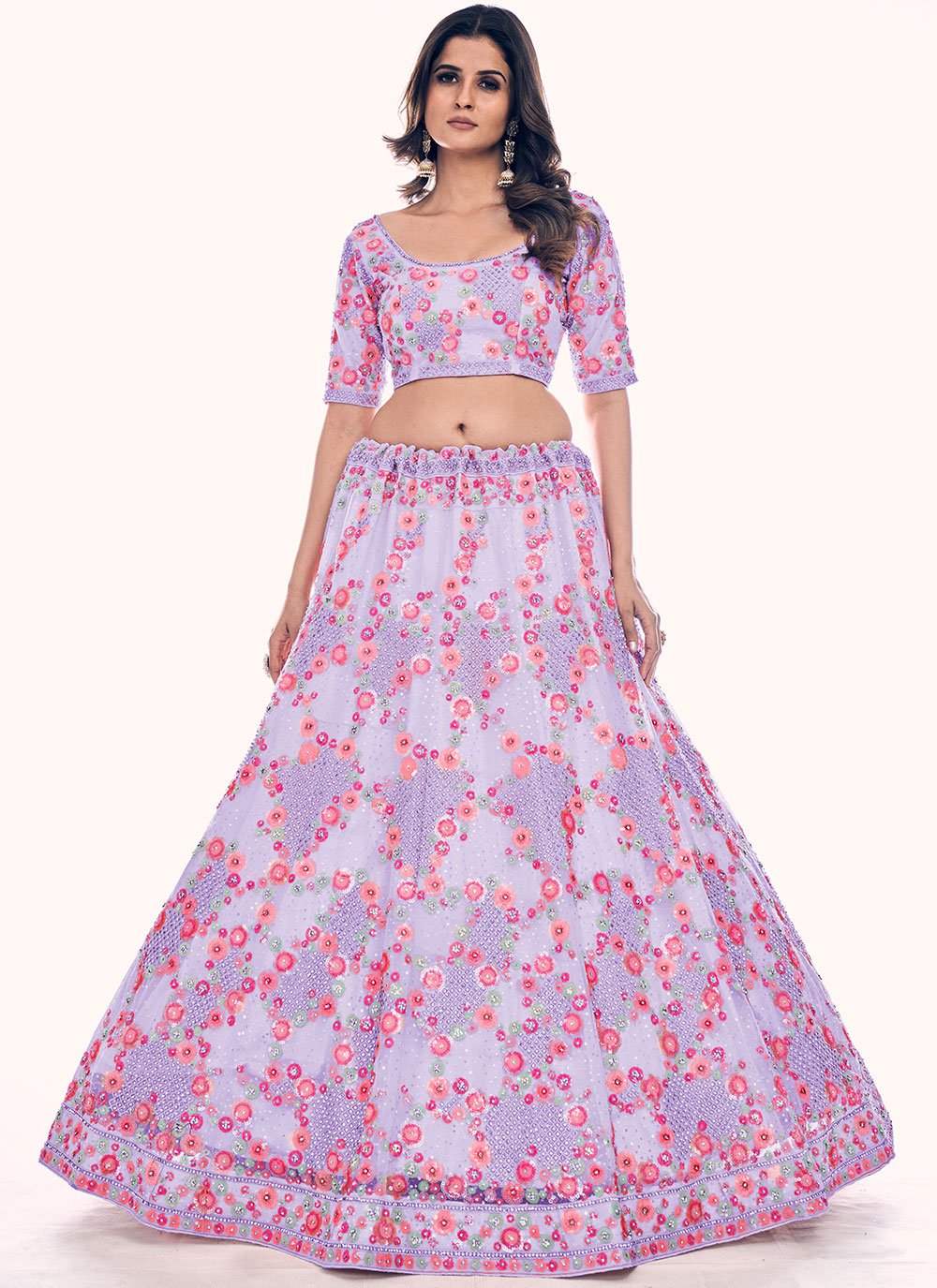 Lehenga Choli Net Purple Dori Work Lehenga Choli