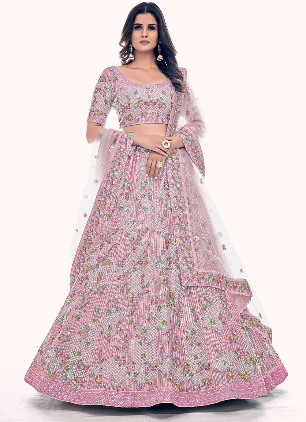 Lehenga Choli Net Pink Dori Work Lehenga Choli