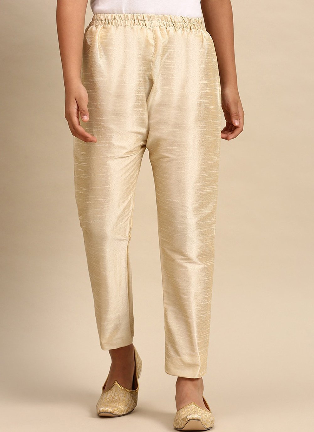 Kurta Pyjama Dupion Silk Orange Embroidered Kids